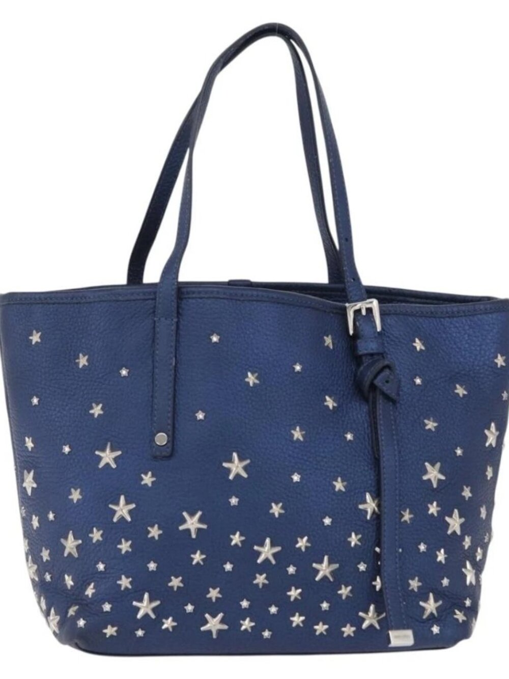 Jimmy Choo Tote Bag Leather Blue Silver Auth BA10728 - Picture 2 of 15